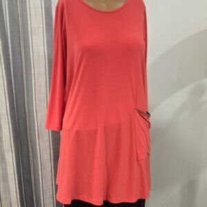 758 Sun Kim Women's Tunic Top Stretch Soft Jersey Tangerine Knit 3/4 Sleeve Sm